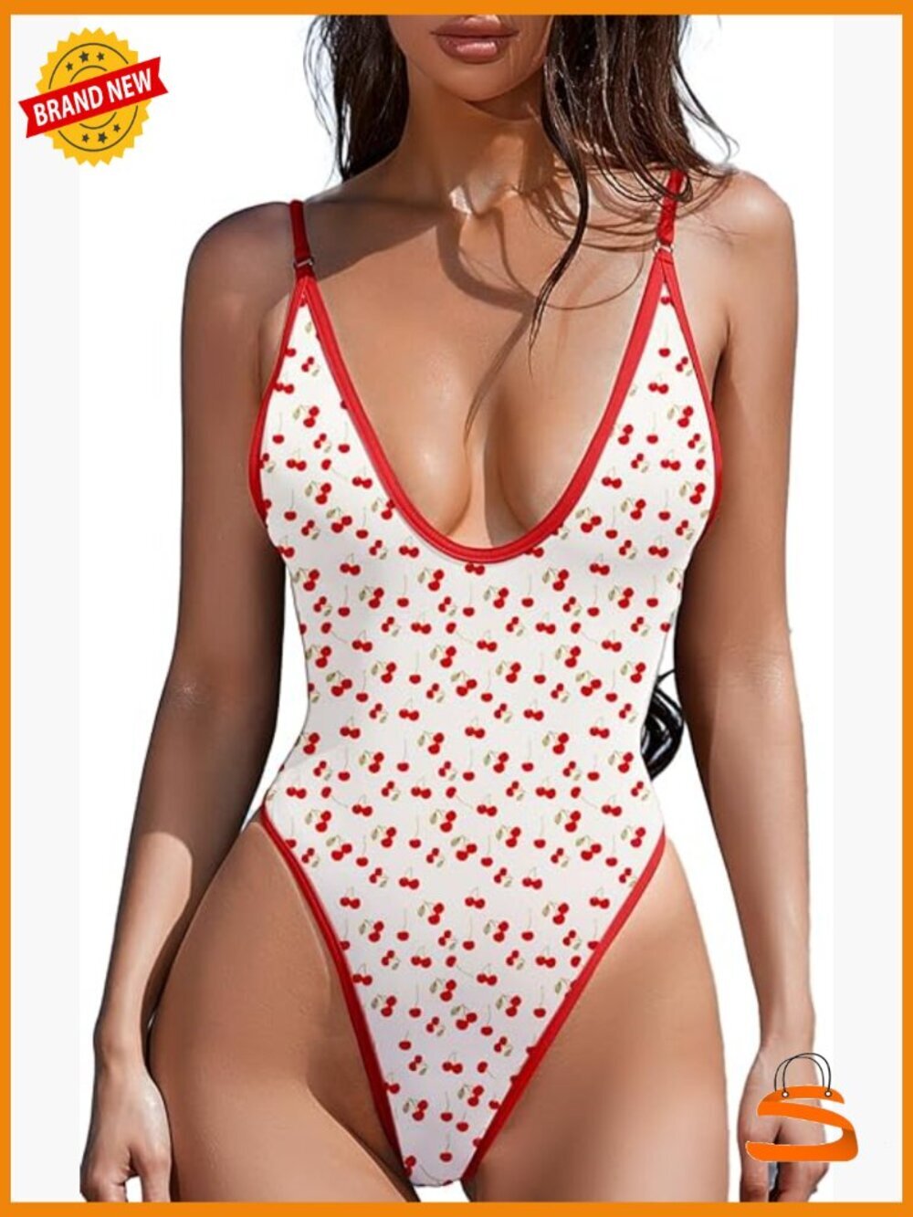 Sexy Plunging V Neck Open Back One Piece Swimsuit with High Cut